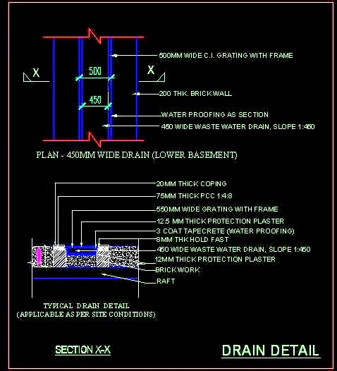 Typical 500 mm Drain Design in AutoCAD DWG with Catch Basin